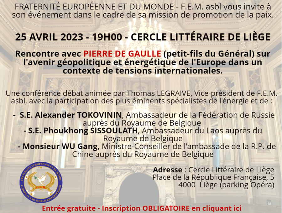 Affiche. Conférence FEM. Quel avenir géopolitique et énergétique pour l|Europe dans un contexte de tensions internationales. 2023-04-25
